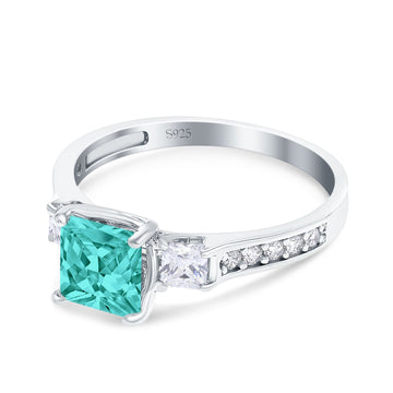 Princess Cut Art Deco Wedding Ring Simulated Paraiba Tourmaline CZ 925 Sterling Silver